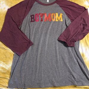 “Boy Mom” Gray and Burgundy Raglan Tee